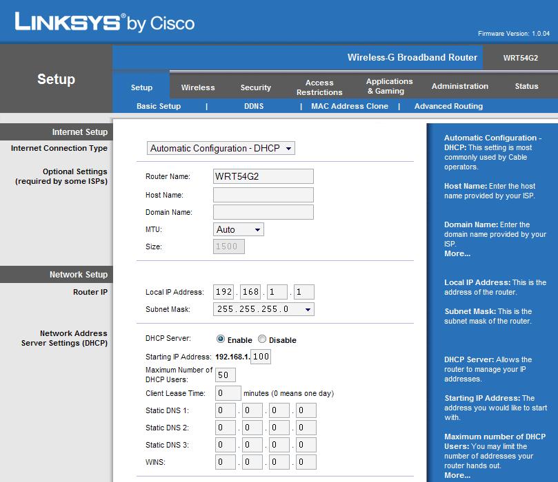Настройка роутера Linksys WRT54G2-interf1 Настройка роутера Linksys WRT54G2-interf1